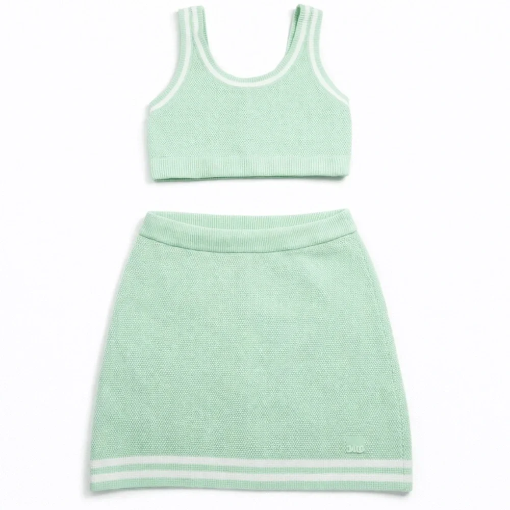 Alo Yoga Varsity Tennis Knit Set Mint Green No Tags see Measurements Approx